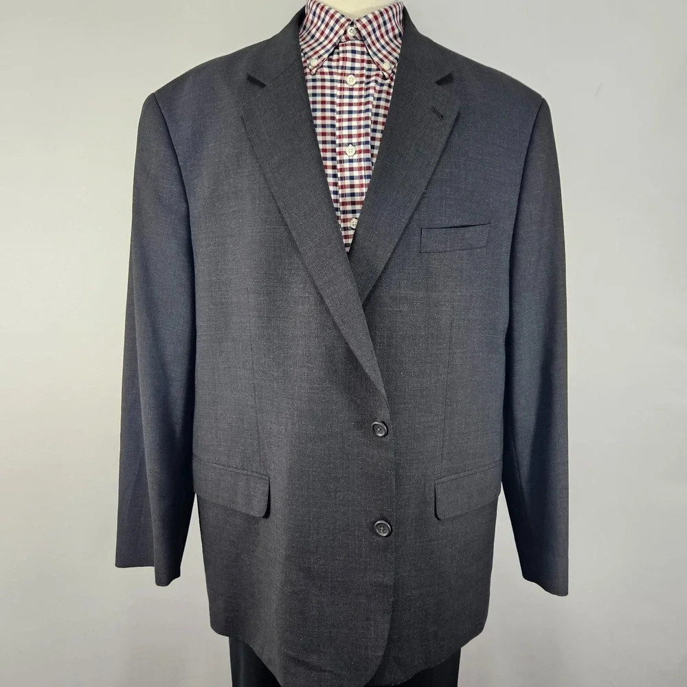 GS Perfect Fit Men's Sport Coat Two Button CH Gry Poly Wool Blend Sz 52PRG